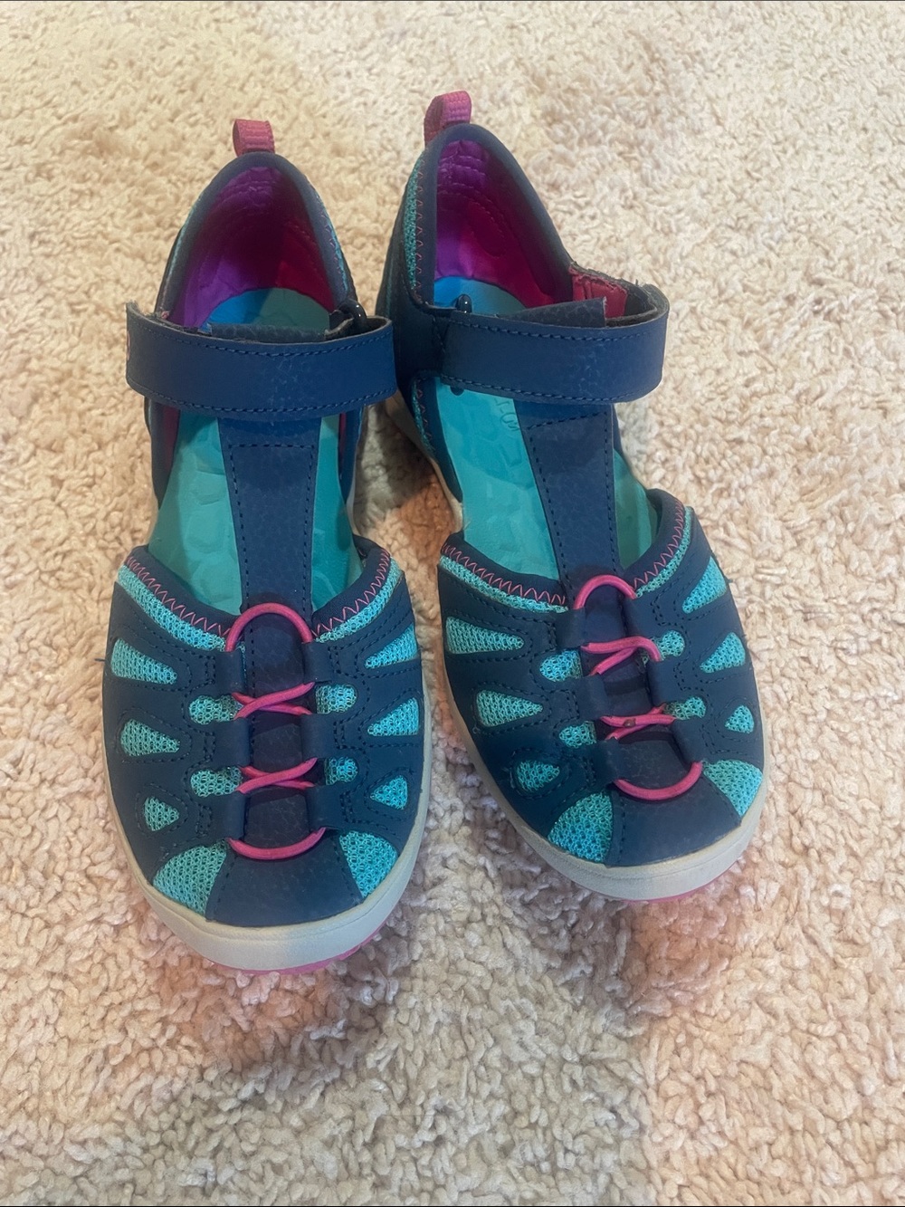 Merrell Navy and Teal Kids Water Shoes with Pink Accents